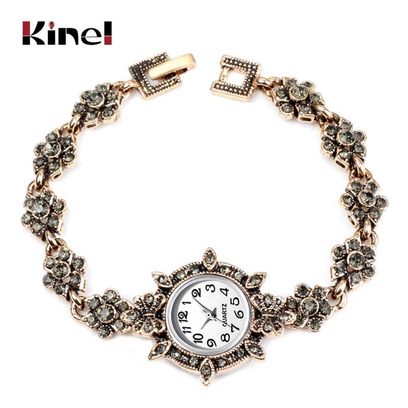 Kinel Charm женские турецкие часы браслет антикварные золотые серые кристаллы