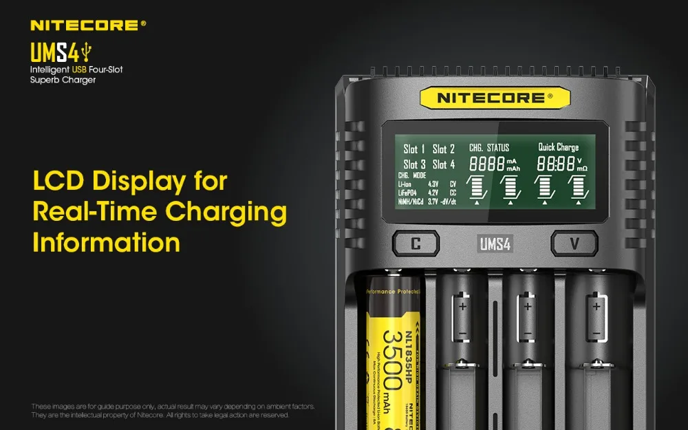 NITECORE UMS4 интеллектуальное USB четырехслотовое зарядное устройство OLED экран дисплей зарядное устройство