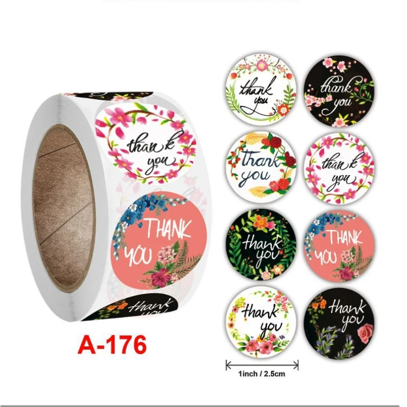 

500pcs Round Floral Thank You Stickers 8 designs for Wedding Favors and Party Handmade Stickers Envelope Seal Stationery Sticker
