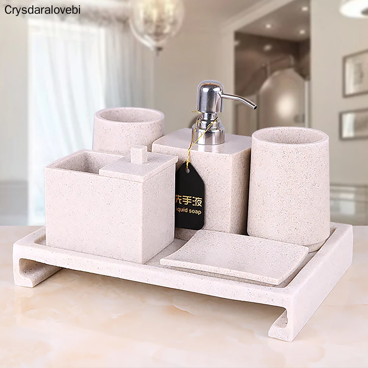 

New Bathroom Accessories Set-Sandrock Bathroom Supplies Set-Vase-Shower Gel Bottle-Brushing Cup-Toothbrush Holder-Soap Dish