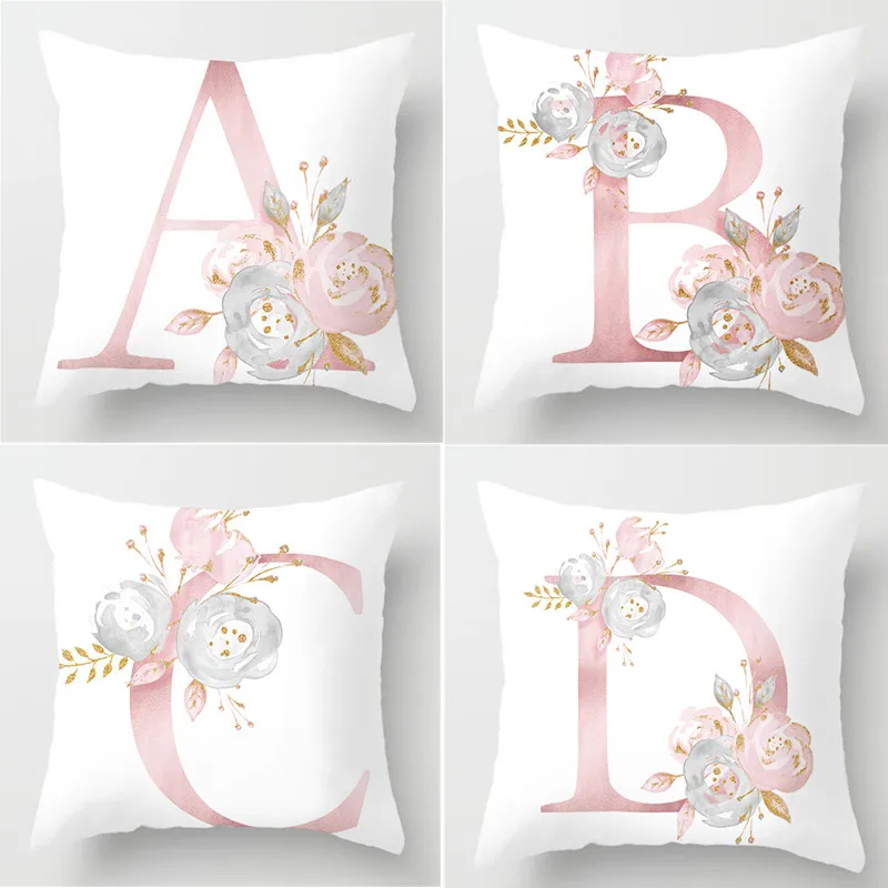 Декоративные наволочки с розовыми буквами Цветочная наволочка для дивана из