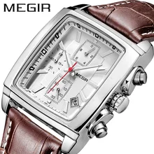 MEGIR Original Watch Men Top Brand Luxury Rectangle Quartz Military Watches Waterproof Luminous Leather Wristwatch Men Clock