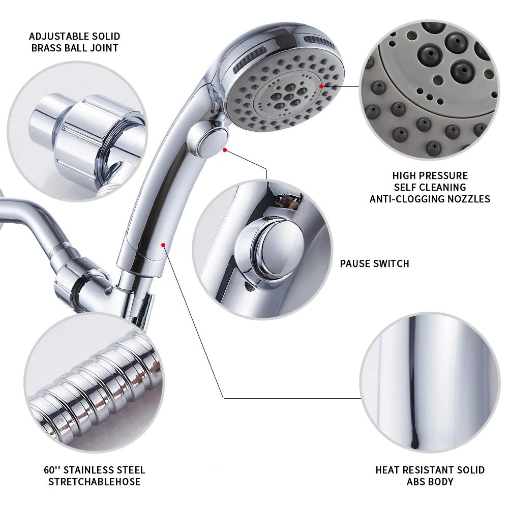 

High Pressure 6 Setting Handheld Shower Head with ON/Off Switch and Spa Spray Mode - Shower Heads with Handheld Spray - Hand Hel