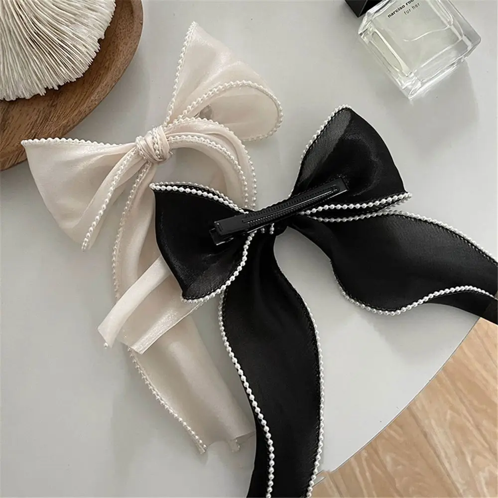 

Women Girls Pearl Streamer Head Headdress Bowknot Grips Barrettes Headwear Hair Bows Clips Ponytail Hairpins