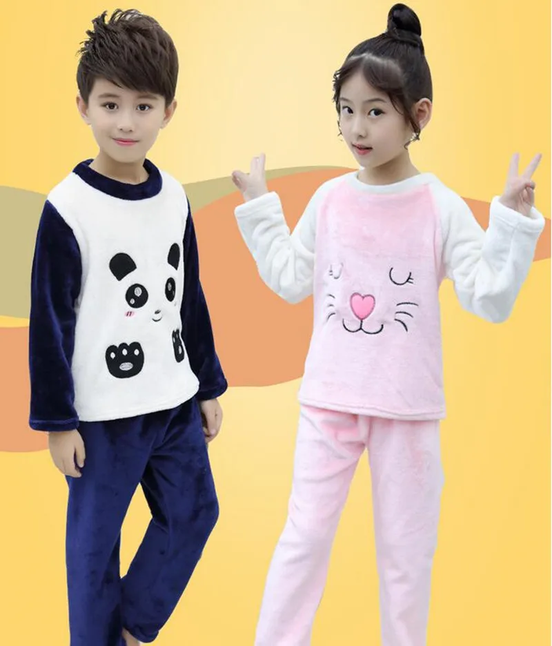 Зимние Детские Бархатные пижамные комплекты теплые утепленные фланелевые