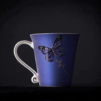 300 ml purple ceramics butterfly pattern water mug fine bone china cup for student children birthday christmas wedding gifts