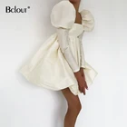 Атласное Вечернее платье Bclout с пышными рукавами, сексуальные шикарные элегантные вечерние платья с открытой спиной для женщин, модное Плиссированное мини-платье А-силуэта с шариками