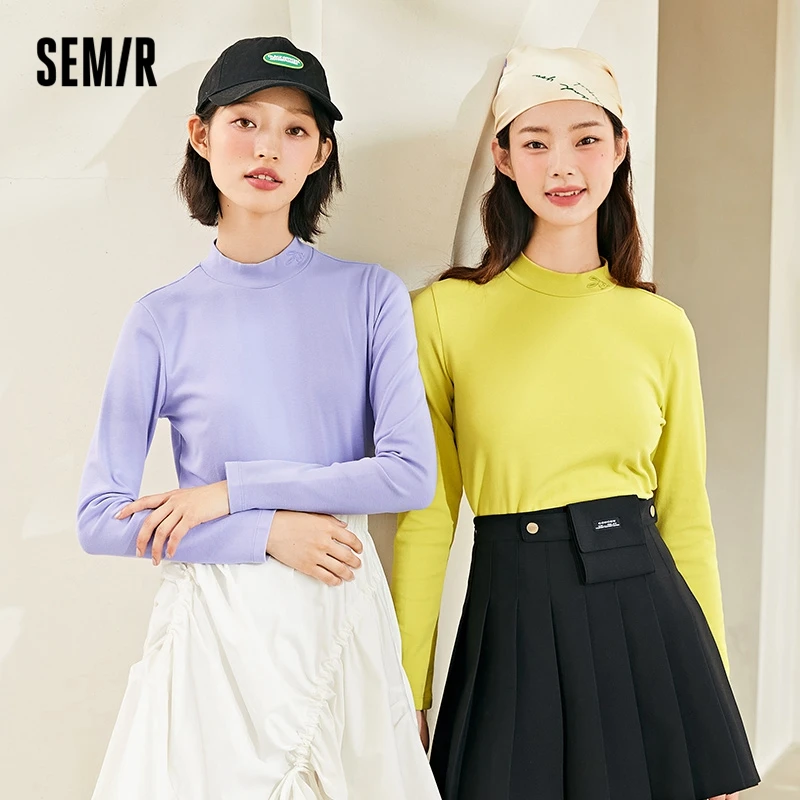 

Футболка SEMIR с длинным рукавом, женская одежда с кроликом, Новинка осени 2021, футболка с полувысоким воротником, топ-тренд