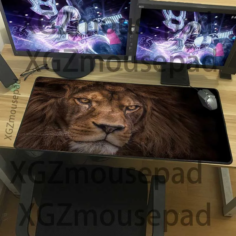 Большой игровой коврик для мыши XGZ с черными застежками животные свирепый лев HD