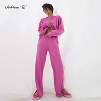 mnealways18 pink sweatpants 2 piece womens pullover tracksuit long legs pants suit sports outfit fall 2021 female sweatshirt set
