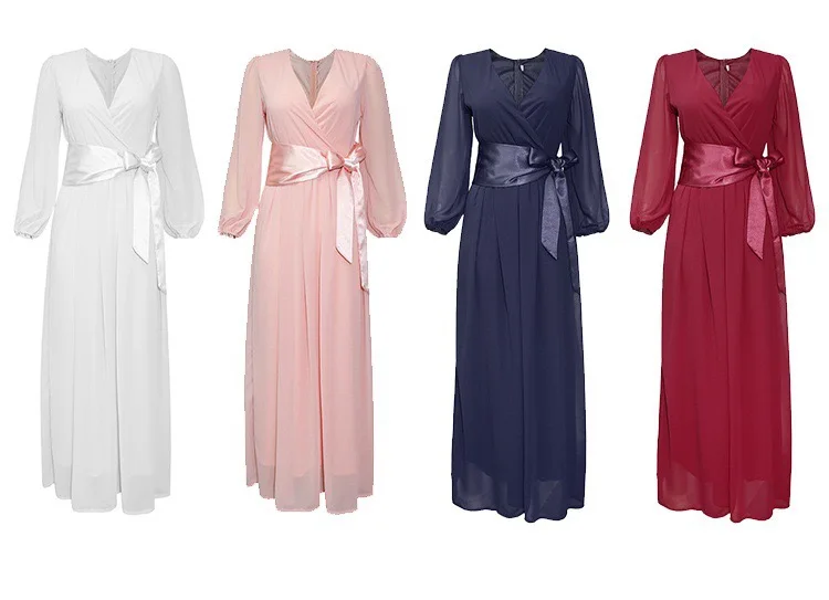 

Autumn winter Fashion African Bridesmaid evening party long sleeve dresses soft chiffon African women gowns