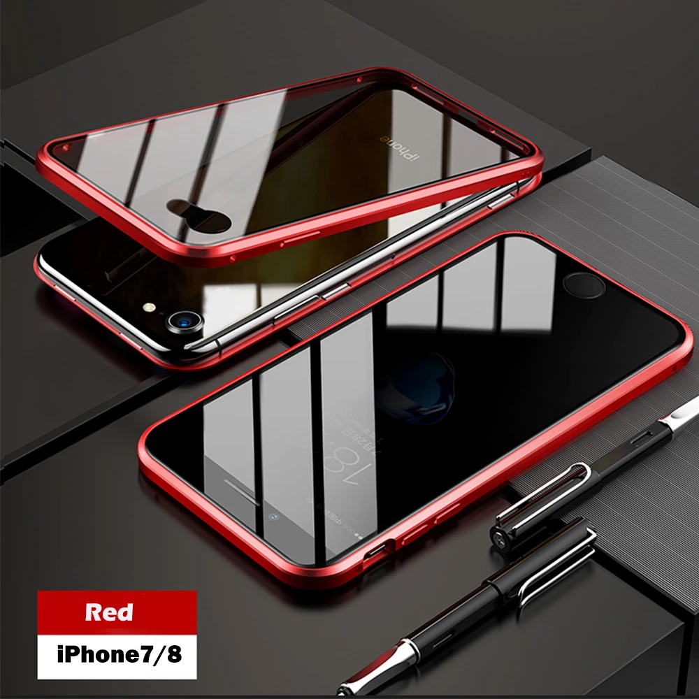 for iphone 7 8 Двухсторонний чехол из закаленного стекла, Роскошный прозрачный чехол для телефона с открытым магнитом для 7 8 Plus 7Plus 8 Plus X XS MAX XR, чехол для телефона - Цвет: for iphone 7 8