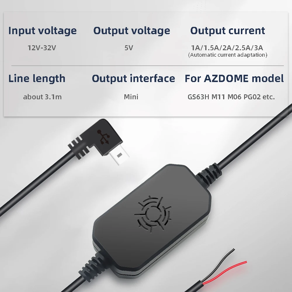AZDOME 12/24 В до 5 В пост 3A мини USB проводной Kit DVR Мощность кабель с адаптером для M11 M06 GS63H PG01 PG02 Dash Cam низкая Напряжение защиты