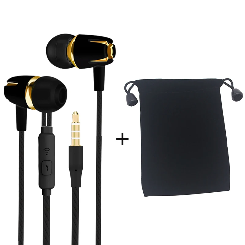 Black plus bag Проводные наушники с разъемом 3,5 мм, наушники с басами, спортивные бинауральные наушники с микрофоном, наушники для Xiaomi, Huawei, IPhone, Samsung, телефонов, ПК, MP3 - Цвет: Black plus bag