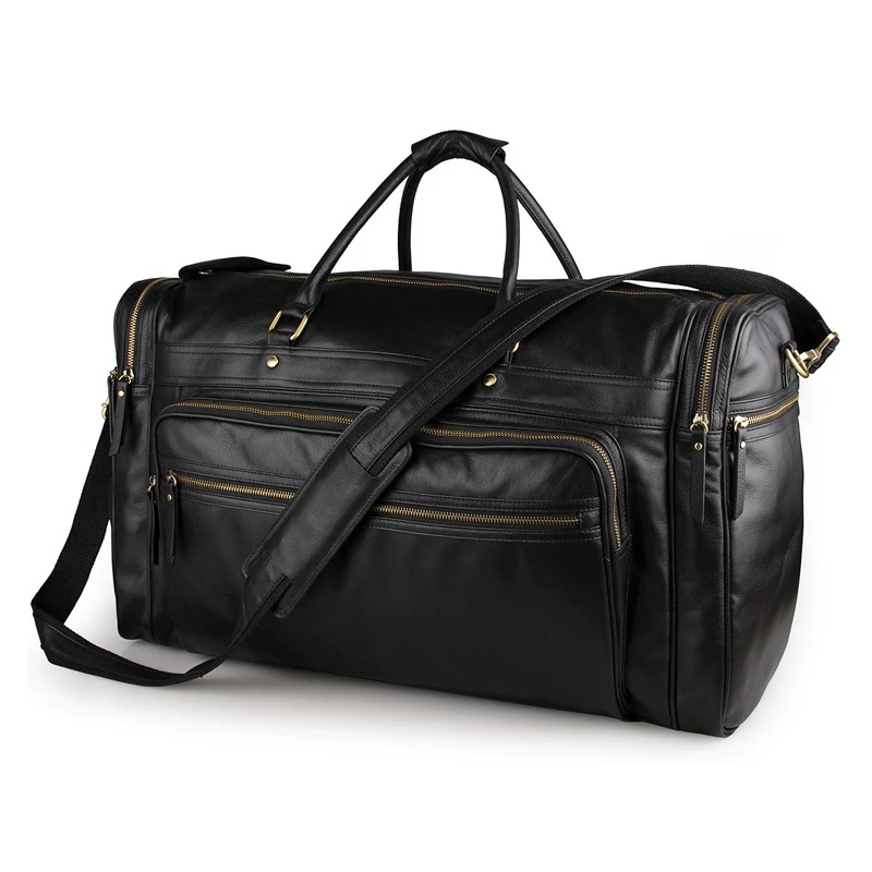 

Luufan High Capacity Black Leather Travel Bag Of Men Soft Cowskin Travel Duffle Bag Roomy Big Size 60cm Totes Far Away Travel