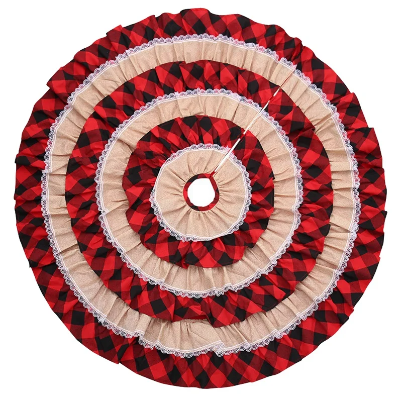 

Christmas Decorations Cake Tree Skirt Plaid Linen Christmas Tree Mat Pleated Tree Skirt