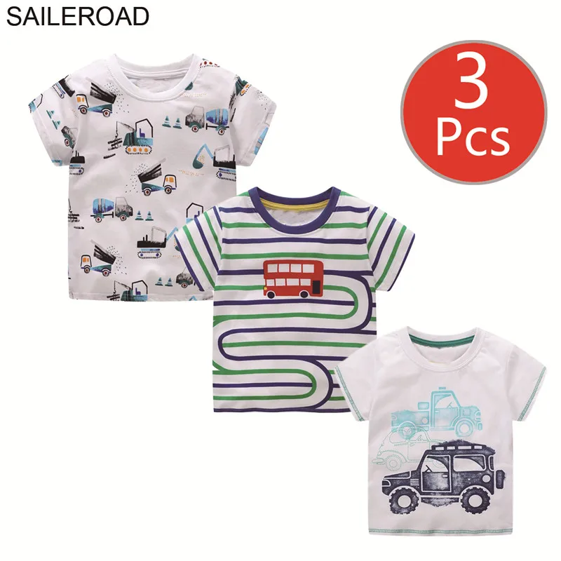 SAILEROAD 3 шт. / Много Детские Футболки Мультфильм Автомобиль Экскаватор Дети Топы Тис для Мальчиков Одежда Шаблон Динозавров Детские Девочки Рубашки