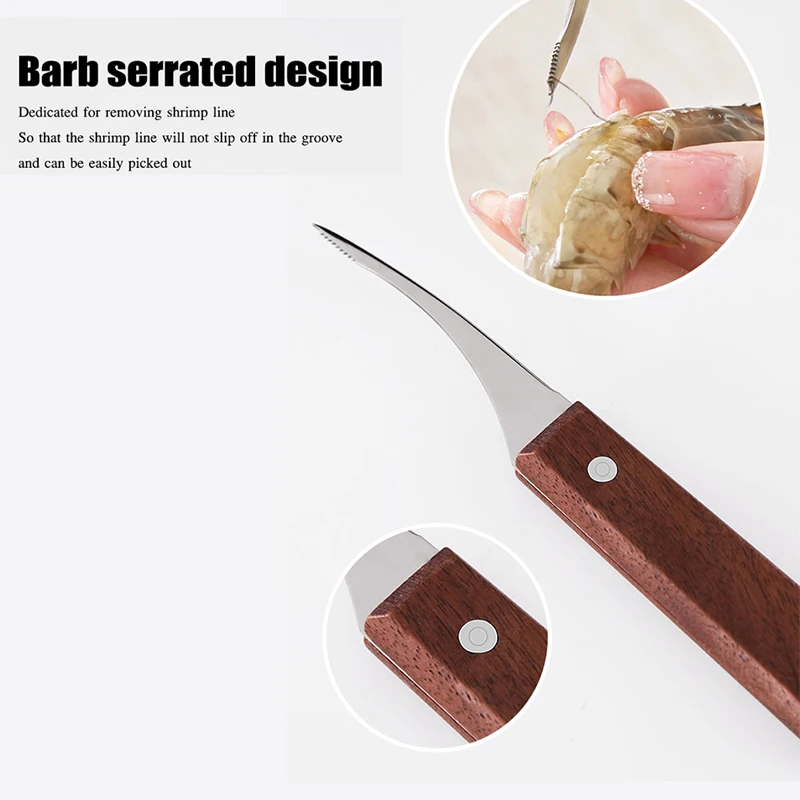 

Shrimp Line Remover Stainless Steel Shrimp Cleaner With Non Slip Black Walnut Wood Handle Kitchen Tools Cocina Accesorio