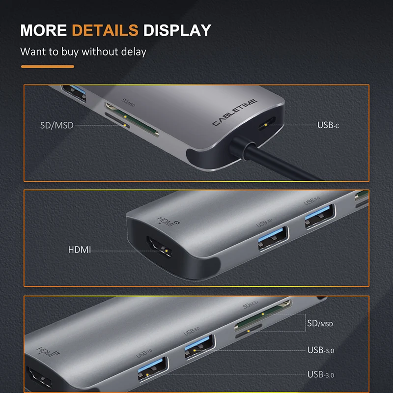 Кабель USB C концентратор HDMI 4K type-C USB 3,0 SD и Micro SD кард-ридер 5 в 1 USB-C зарядка для Galaxy S9/S8 ПК MacBook Pro N130