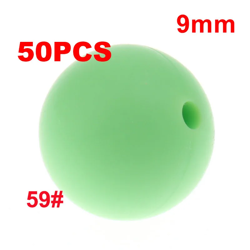 59 Light Green QHBC 50 шт. Силиконовые Круглые Бусины 9 мм Жемчуг Bpa бесплатно жевательные Детские Прорезыватели ожерелье аксессуары цепочка для соски DIY Уход игрушка Kralen - Цвет: 59 Light Green