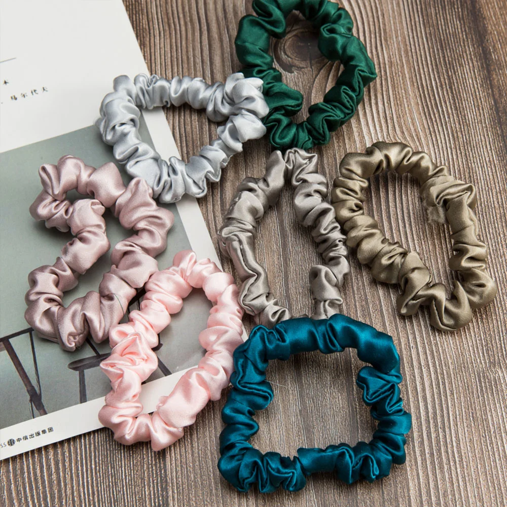 

100% Pure Silk Skinnies Scrunchie Hair Bow Ties Ropes Bands Scrunchy Elastics Ponytail Holders for Women Girls Hair Accessories