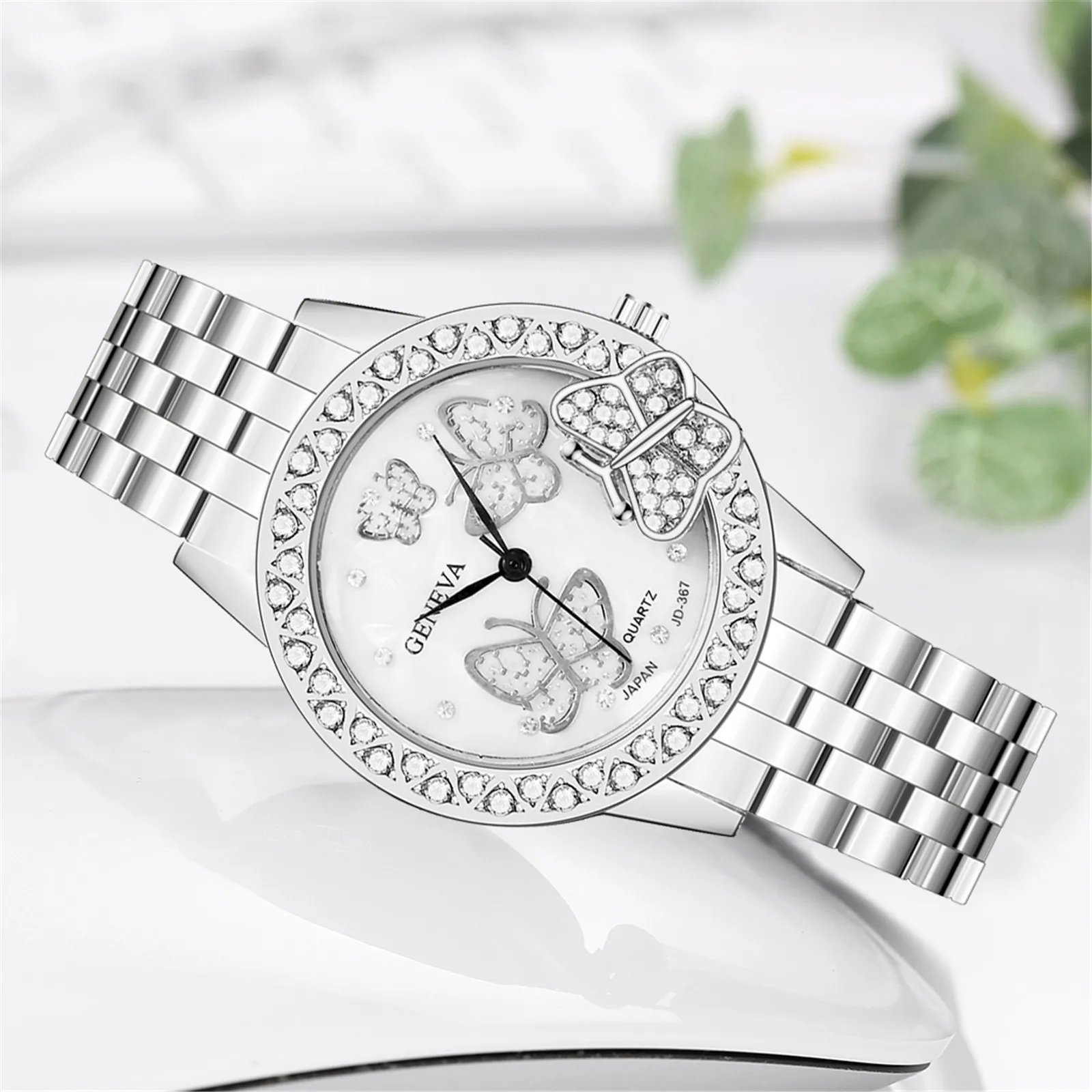 

Women Luxurious Full Diamond Steel Strip Ms Quartz Analog Watches Fashion quartz Wrist watch with butterfly decoration shape e4