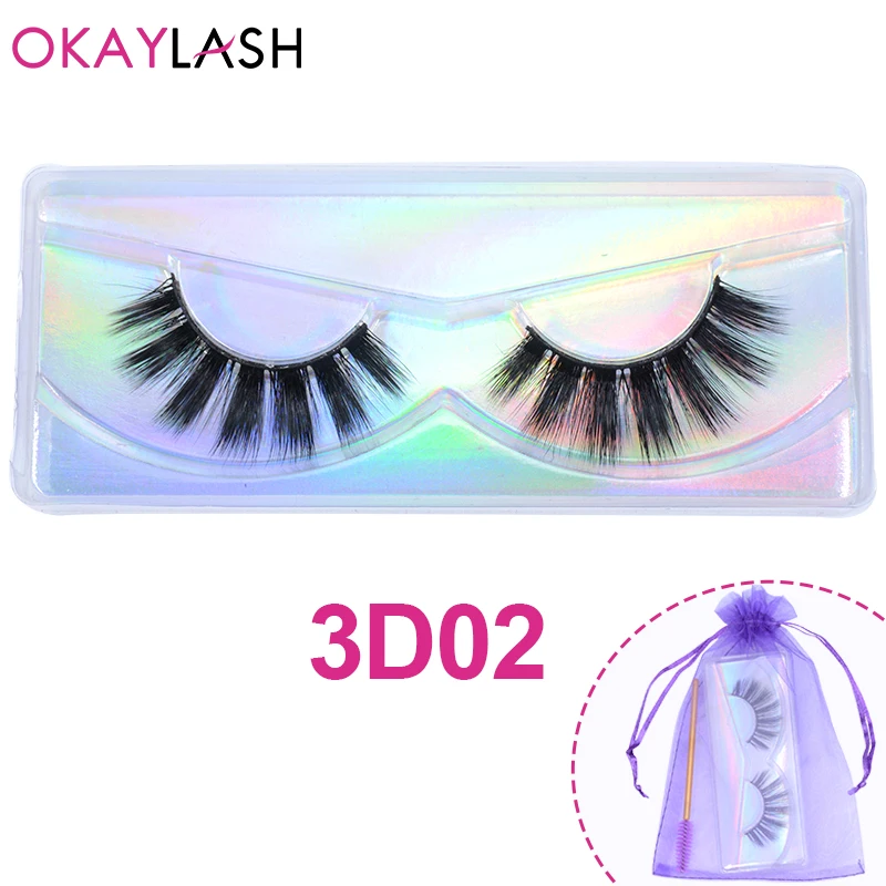 Ресницы OKAYLASH 3D из искусственной норки с пурпурным мешочком и тушью натуральные