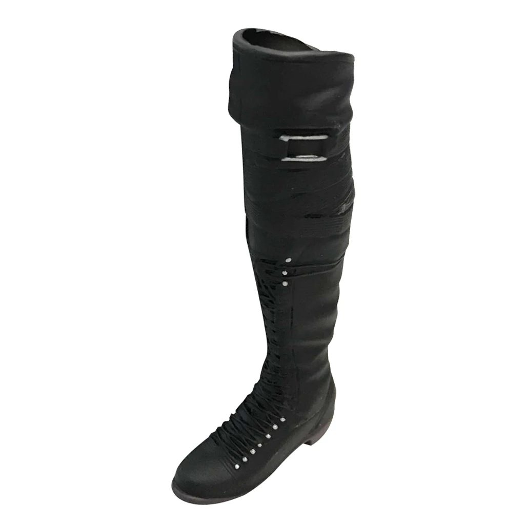 

1/6 Black Low Heel Leather High Boots Shoes for 12'' for Kumik