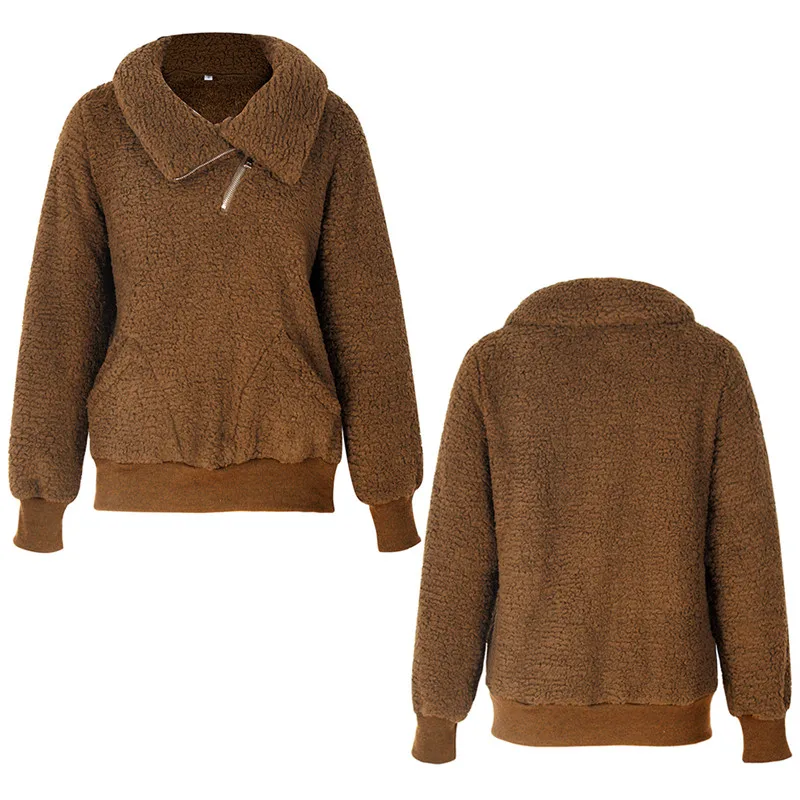 Новинка Модный женский однотонный зимний свитшот с длинным рукавом джемпер