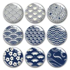 Круглые стеклянные кабошоны ручной работы в японском стиле с рисунком волны белого синего цвета демонстрация плоской спины DIY Ожерелье Изготовление ювелирных изделий