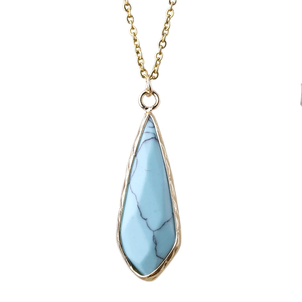 

Rhomb Turquoise Pendant Stainless Steel Chain Necklace