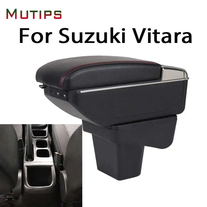 Mutips car armrest for Suzuki Vitara accessories leather arm rest ashtray cover decoration interior parts storage box auto 2019 |