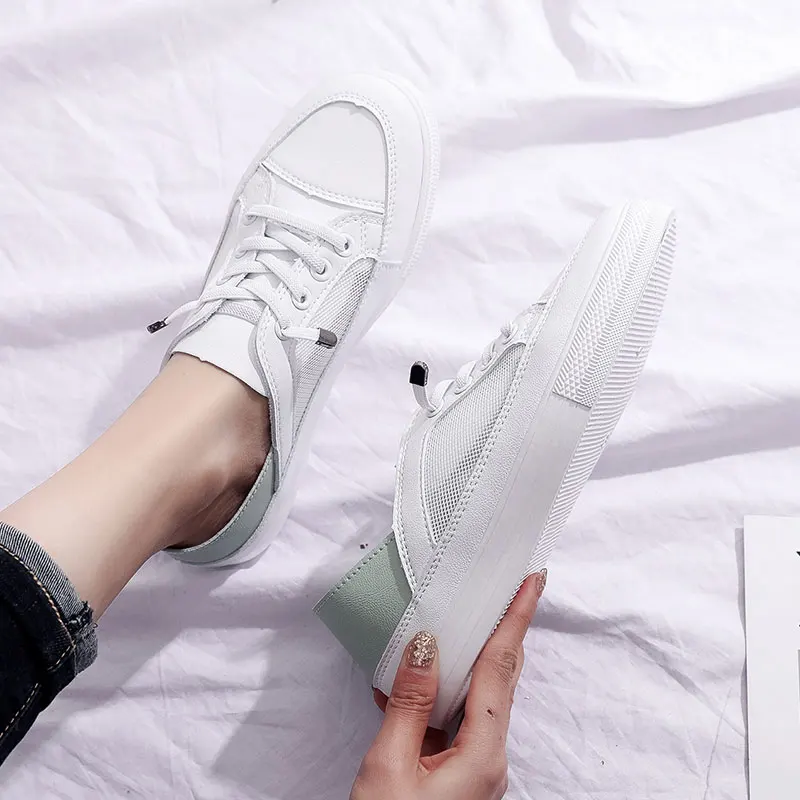 

Shoes Woman 2021 Modis Casual Female Sneakers Round Toe All-Match Flats New Cute Summer Small Dress Cross Fabric Basic Solid Lei