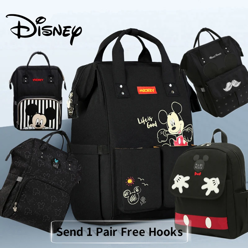 Сумка для подгузников disney, рюкзак для мам, Детская сумка для мам, сумка для подгузников для ухода за ребенком, дорожная коляска с USB подогревом,, 1 крючок