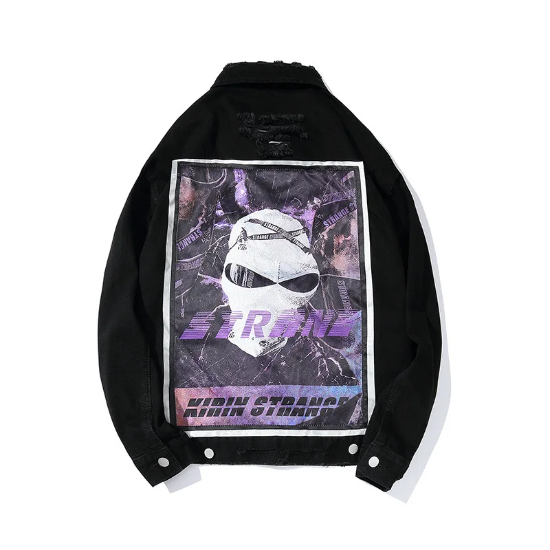 Мужская джинсовая куртка в стиле хип-хоп модная Осенняя уличная одежда синий и