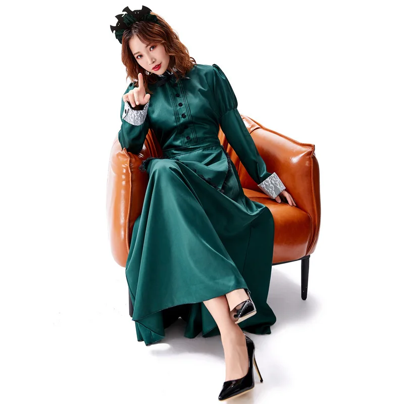 Костюм на Хэллоуин темно зеленый водолазка кружевной тонкий темпераментный