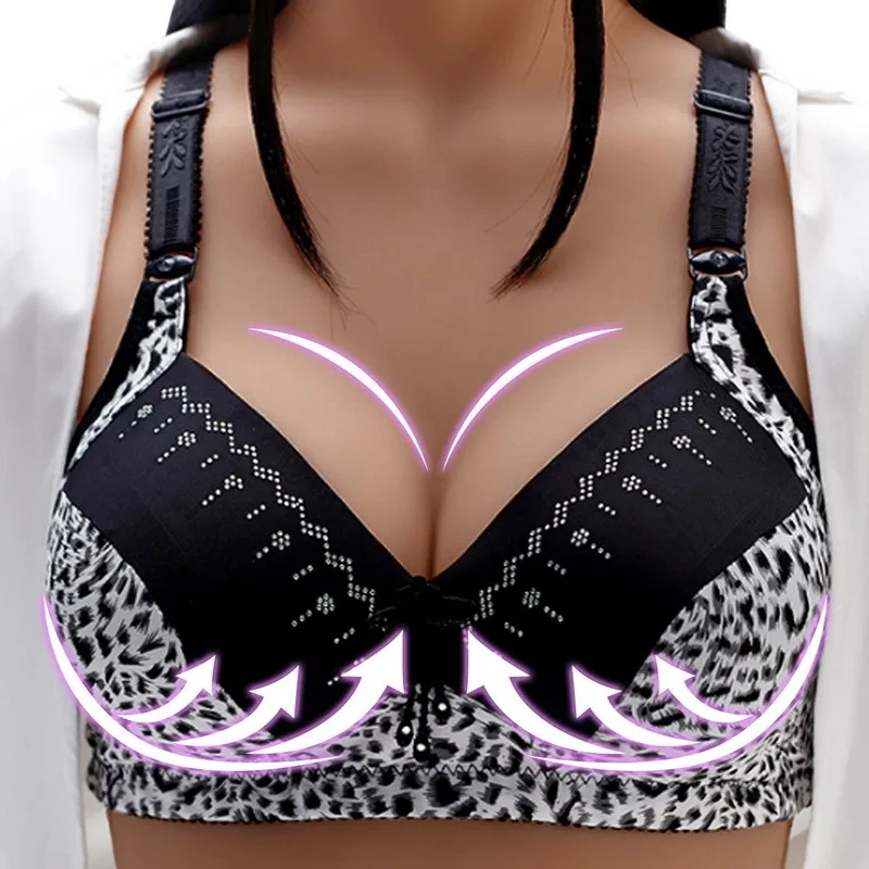 

2021 Luxury Big Size Bras Women Underwear Wire free Soft Burgundy B C Cup For Big Breast Ladies Cotton Thin Cup Leopard Bras