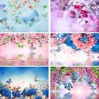 Фон для фотосъемки новорожденных с изображением бабочек, розовых и голубых цветов
