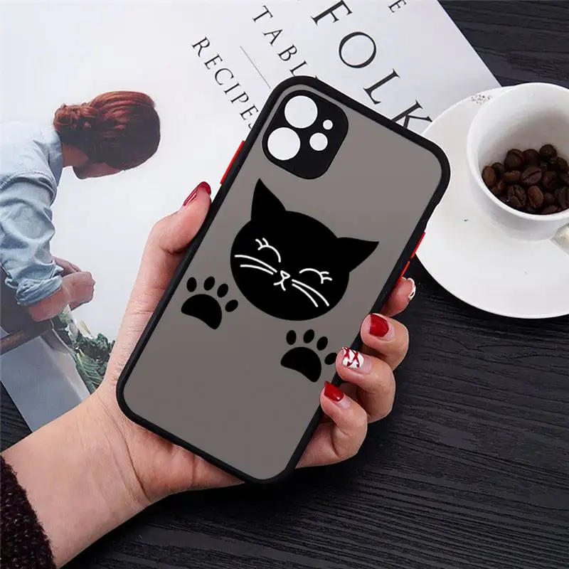 

Cute cat scratching Phone Case matte transparent For black iPhone 7 8 x xs xr 11 12 pro plus max mini Clear Funda