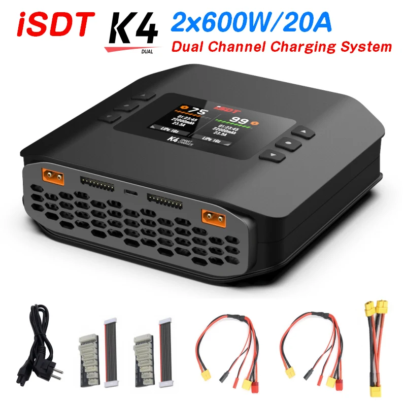 

Оригинальное Двухканальное балансирующее зарядное устройство ISDT K4 AC 400 Вт DC 2x600 Вт 20A Dis зарядное устройство для Lilon LiFe LiPo LiHv ULiHv Pb NiMh аккумулят...