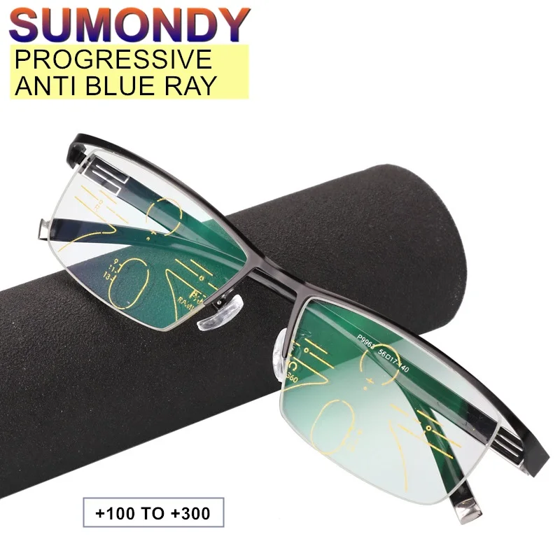 

SUMONDY Progressive Anti Blue Ray Reading Glasses Women Men Half Frame Spectacles For Presbyopic Near And Far Dual-purpose UR69