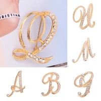 fashion women rhinestone brooch a z english letter metal pins crystal alphabet jewelry shirt clothes accessories christmas gift