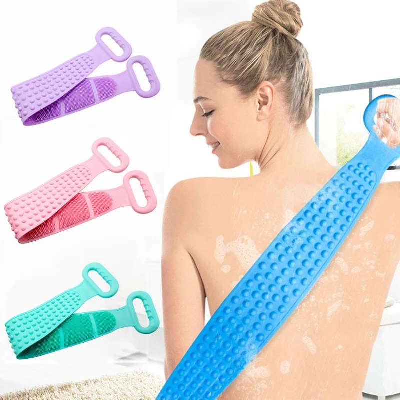 

Unisex Silicone Back Scrubber Bath Body Skin Brush Belt Double Sided Exfoliating Massage Shower Cleaning Strap Bath Accessories