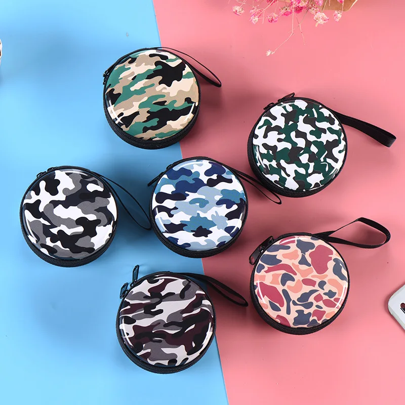 

Camouflage Coin Purse Men Women Earphone Pocket Storage Box Key Case Unisex Zipper Headphone Bag Small Coin Purse Round Hot Sale
