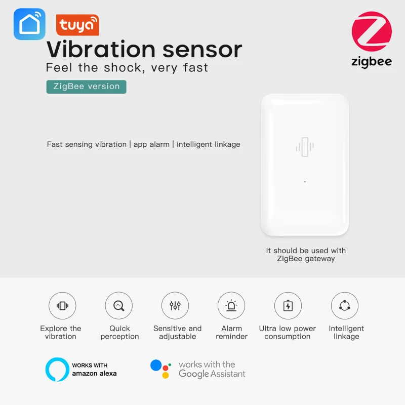 

Tuya Smart Vibration Sensor Zigbee Motion Shock Sensor Detection Alarm Monitor Built-in Gyro For Home Safety Smart Home