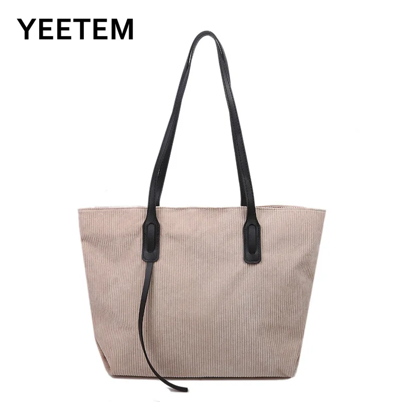 

2020 Winter Popular New Fashion Big Bags Women Bags Large Capacity Solid Color Corduroy Shoulder Bag Tote Bag