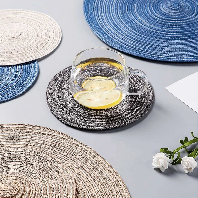 

6pcs/set Round Ramie Insulation Pad Solid Placemats Linen Non Slip Table Mats Kitchen Accessories Decoration Home Pad Coaster