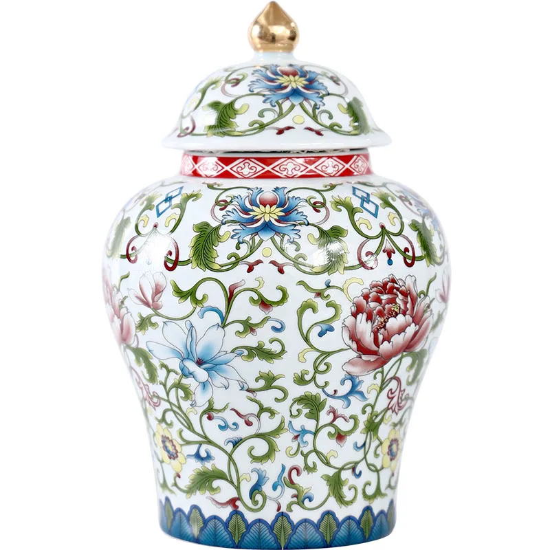 

Floral Texture General Jar Enamel Color Classical Ceramic Jars Tea Caddy Cosmetic Containers Storage Tank Vintage Home Decor