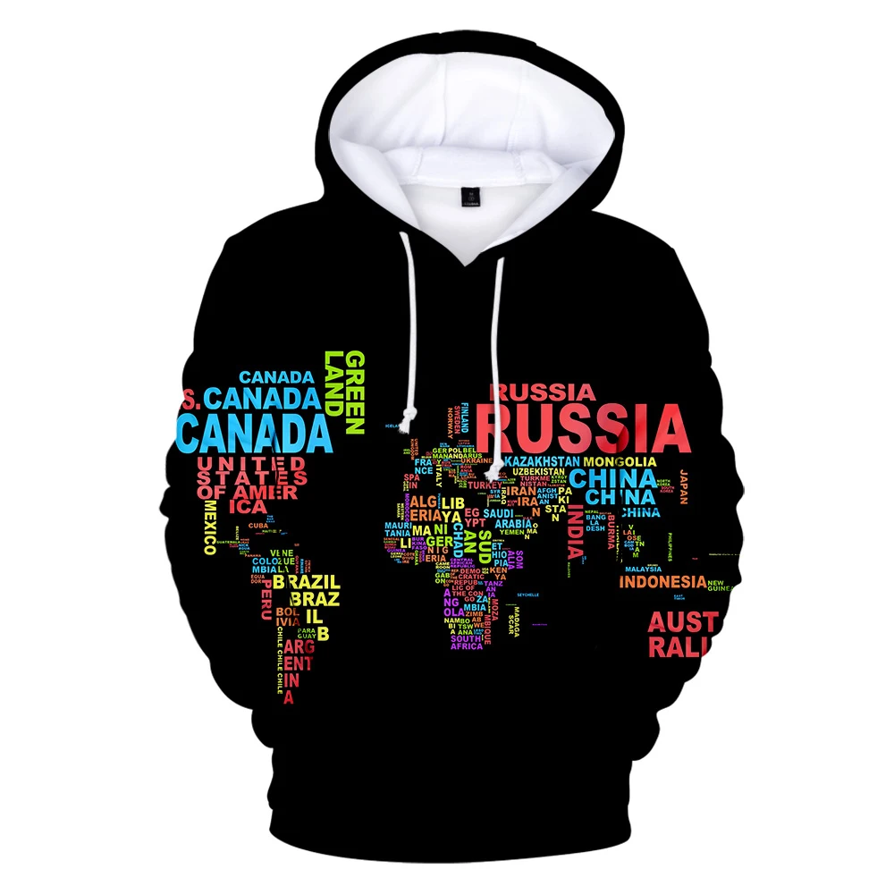 

World Map Hoodies 3D Fashion Casual Sweatshirt Men Women Hot Sale 3D Hoodie Harajuku Pullover Men's Hooded Long Sleeve Tops
