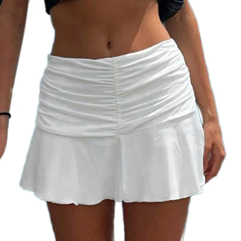 

Palace Style Ruched Pleated Skirts Woman High Waist Casual 90S Mini Skirt Lady Trendy 2020 Y2K Summer Beachwear White